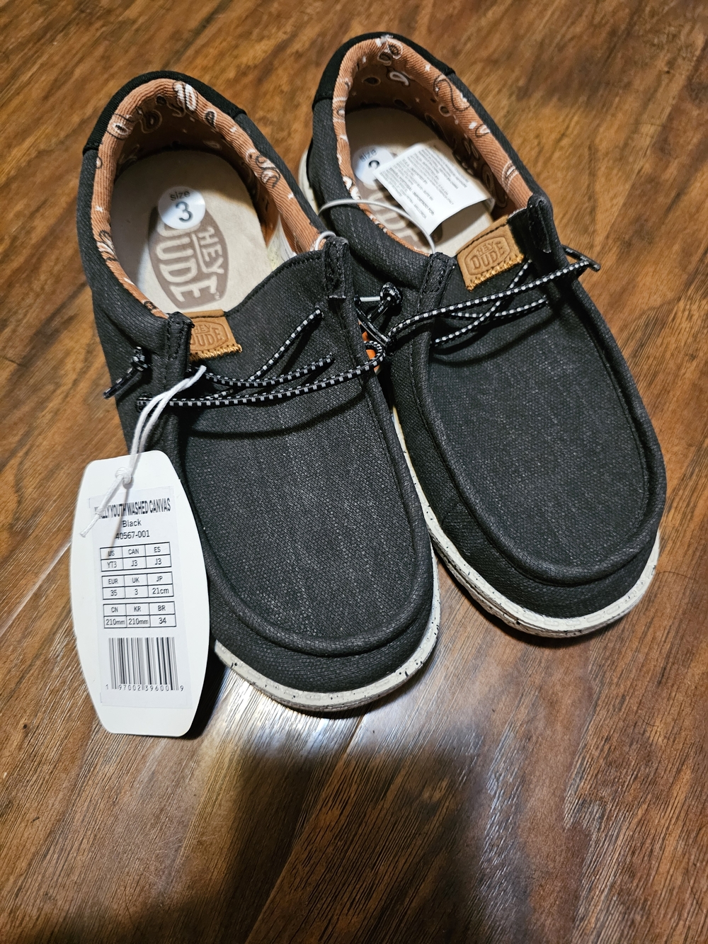 Hey Dude Black Canvas Slip-On Loafers with Tan Accents